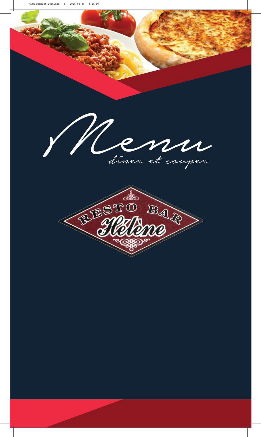 Restaurant Bar Hélène Menu