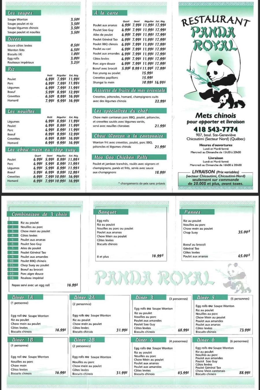 Menu de Panda Royal