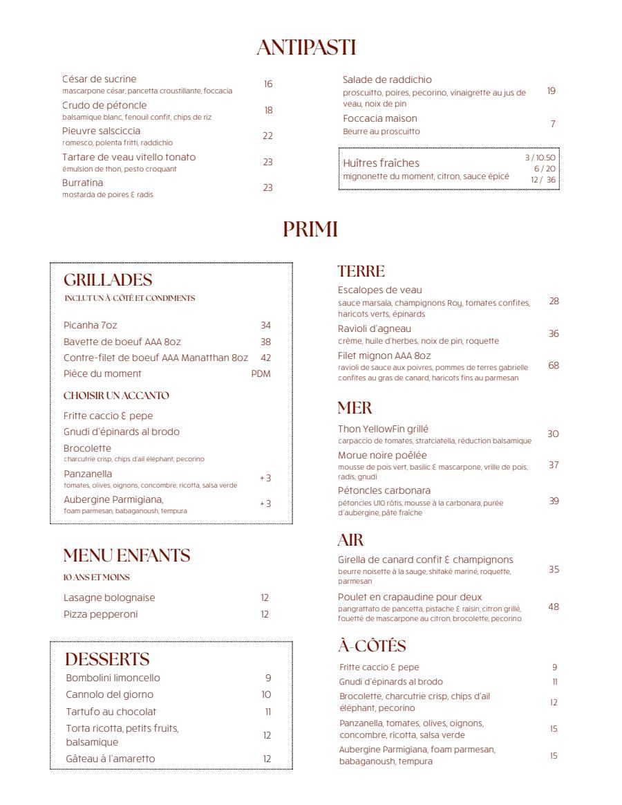 Menu de Le Jamie