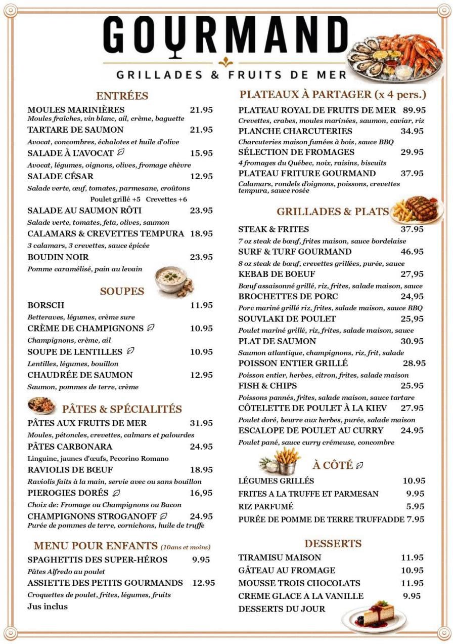 Menu de Gourmand – Grillades et Fruits de mer