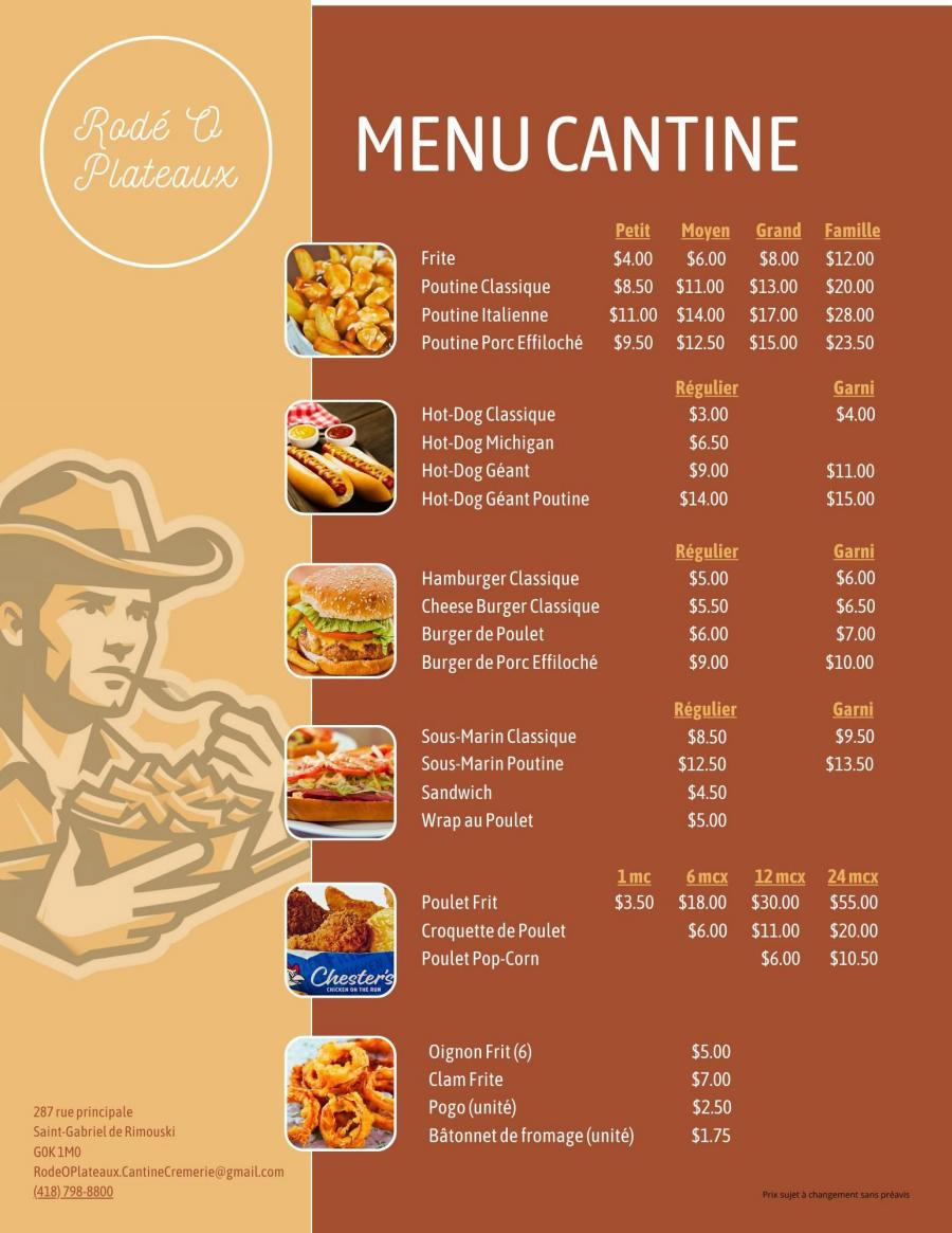 Menu de Rodé-O-Plateaux Cantine-Crèmerie