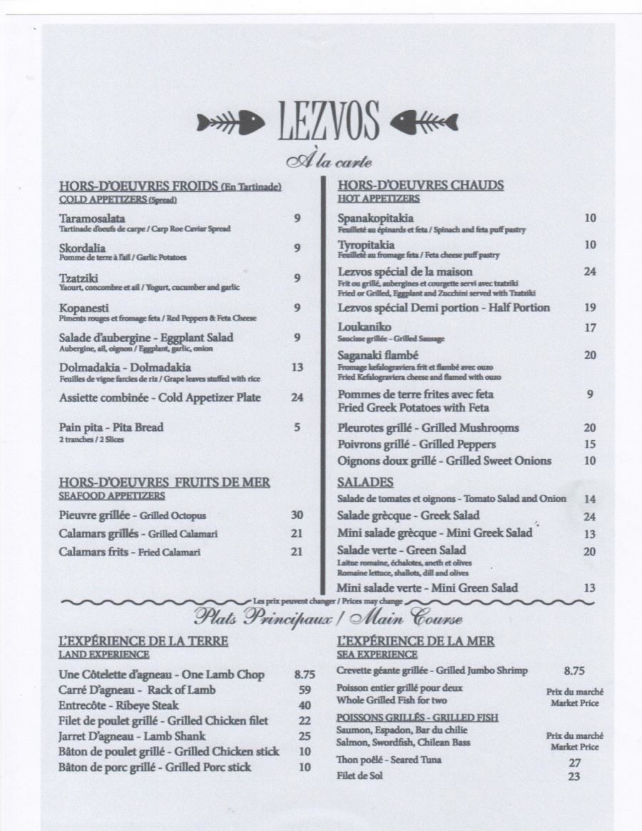 Menu de Lezvos