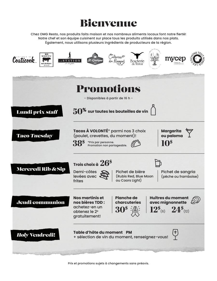 Menu Promotions OMG Restaurant