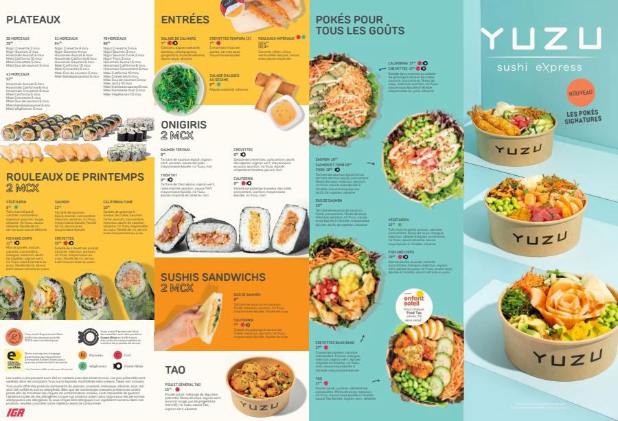 Yuzu sushi Express menu