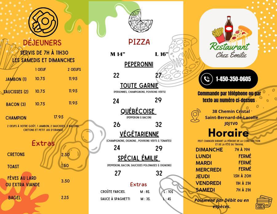 Menu de Restaurant chez Émilie