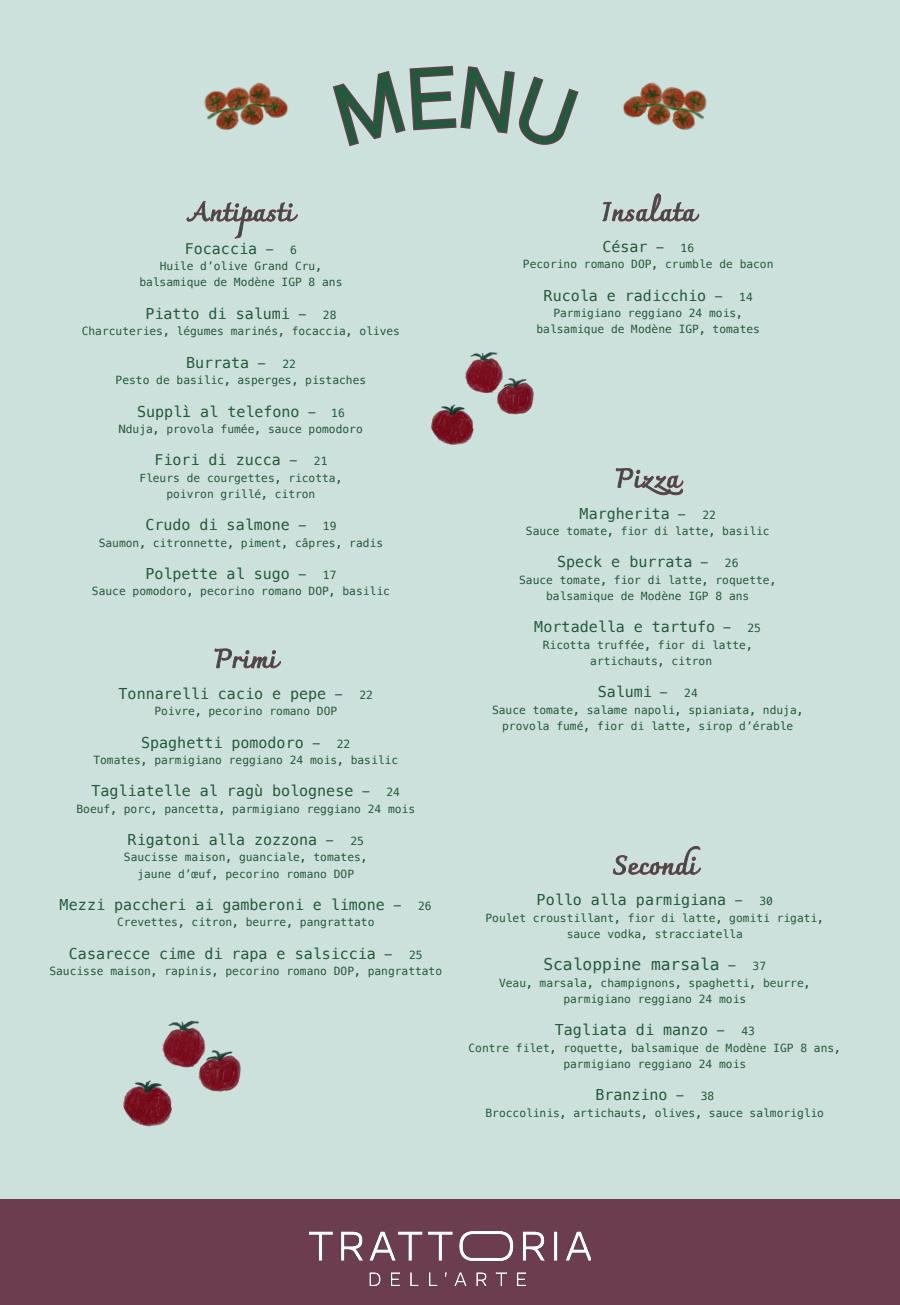 Menu de Trattoria Dell'Arte