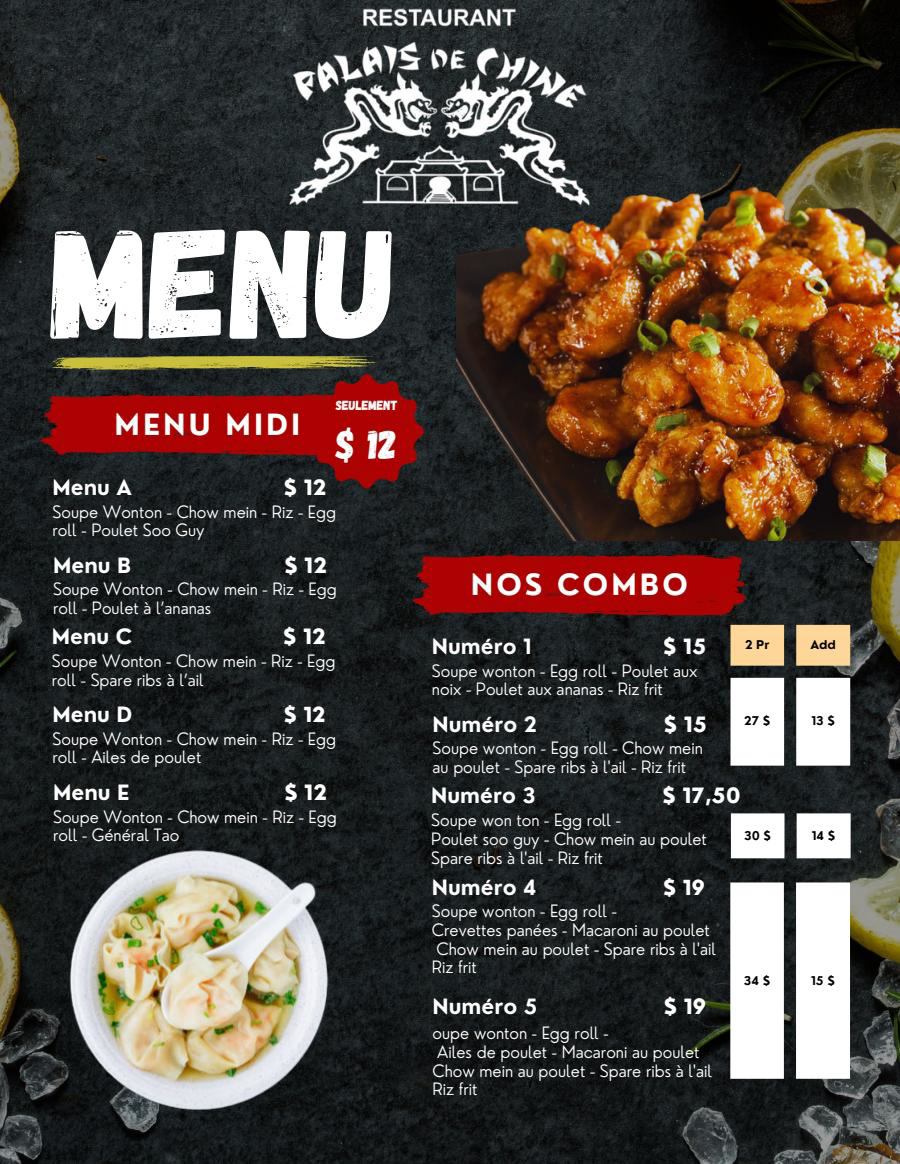 French Delivery menu Palais de chine