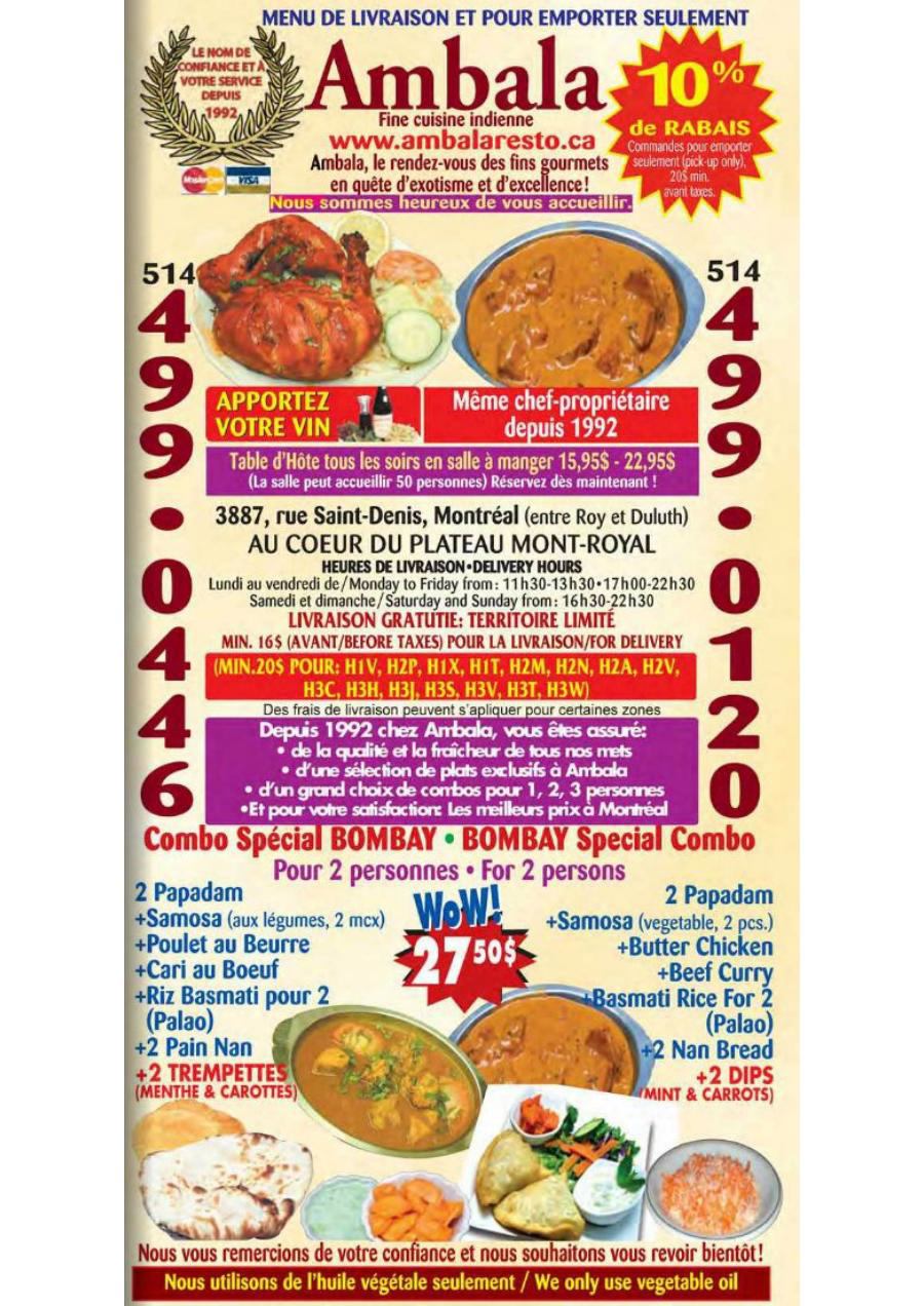 Delivery and take-out menu