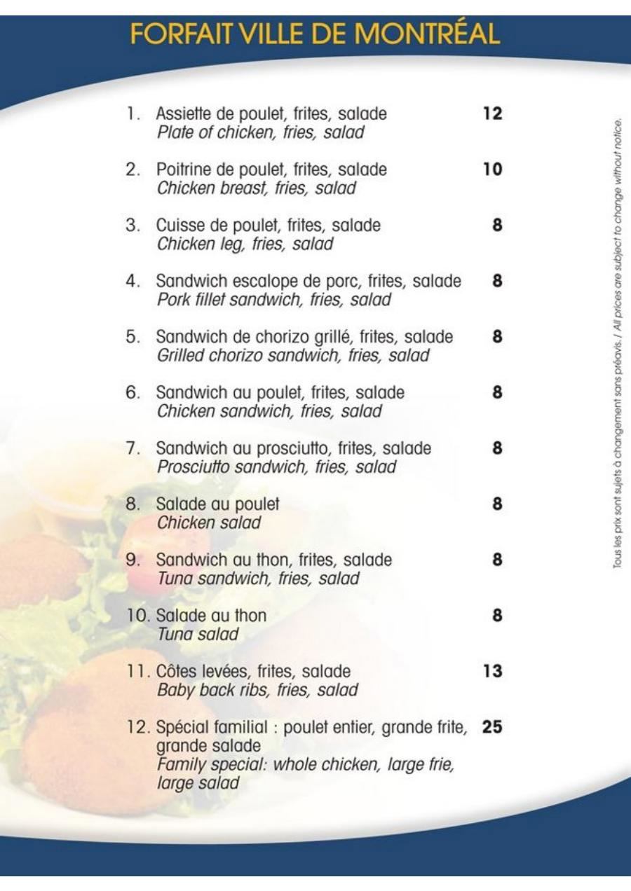 Delivery and take-out menu