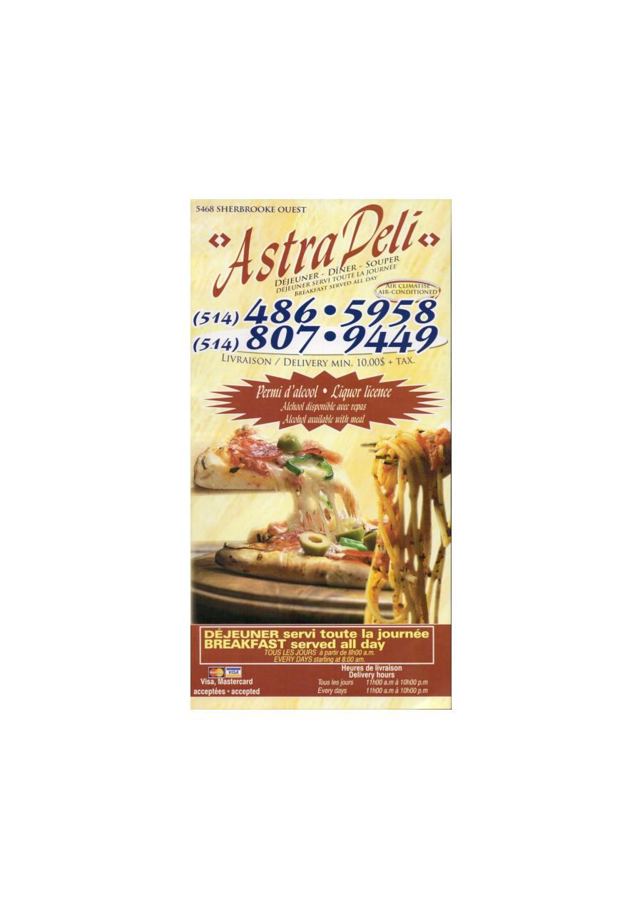 Delivery and take-out menu