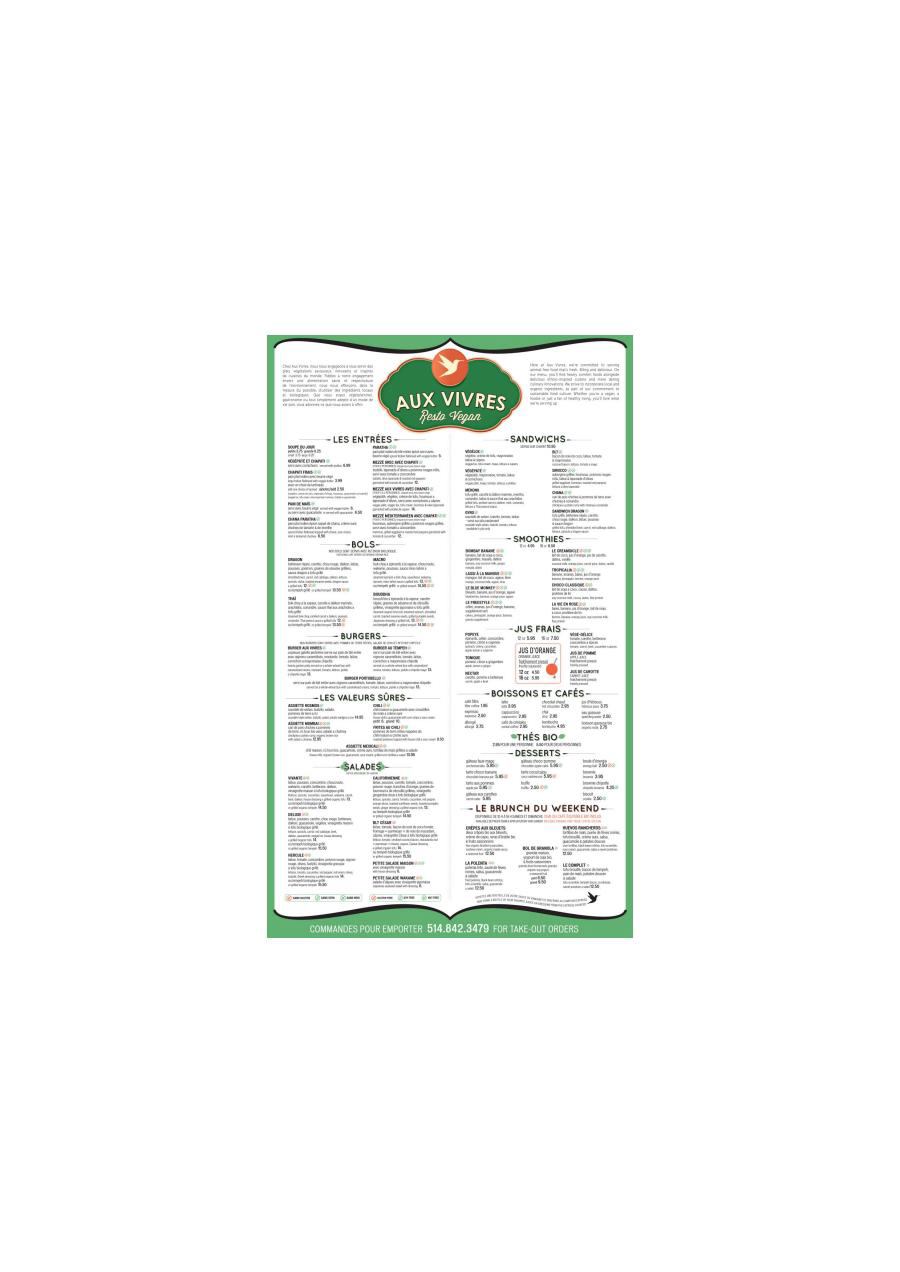 Delivery and take-out menu