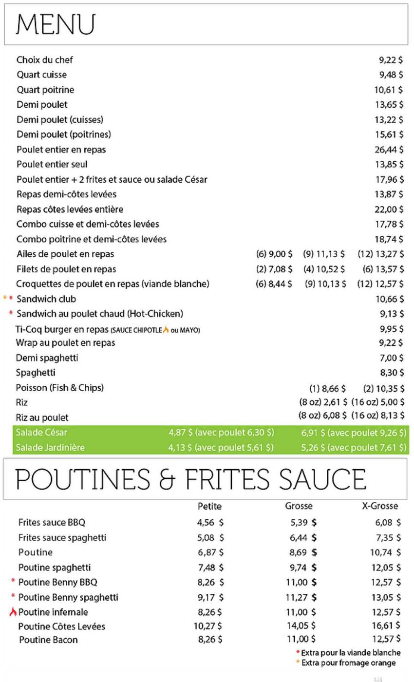 Delivery and take-out menu