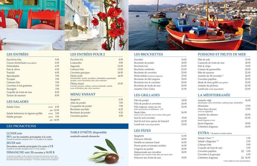 Menu Restaurant Chez Greco soir