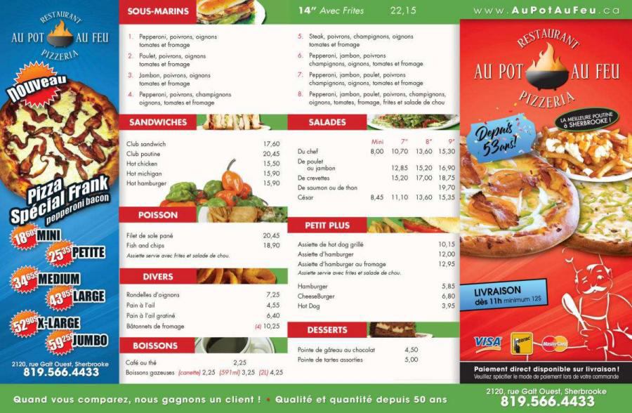 Restaurant Au Pot Au Feu Pizzeria Menu