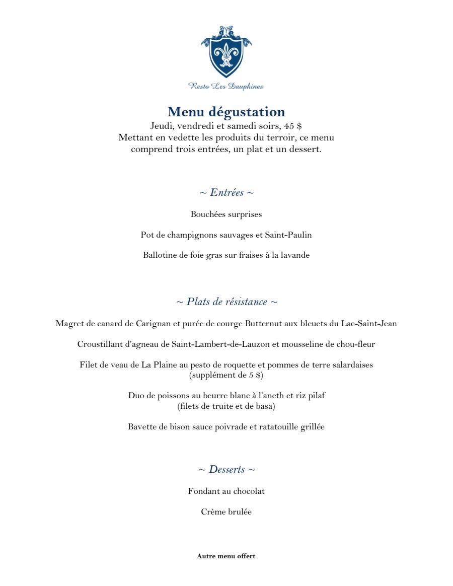 Menu Dégustation