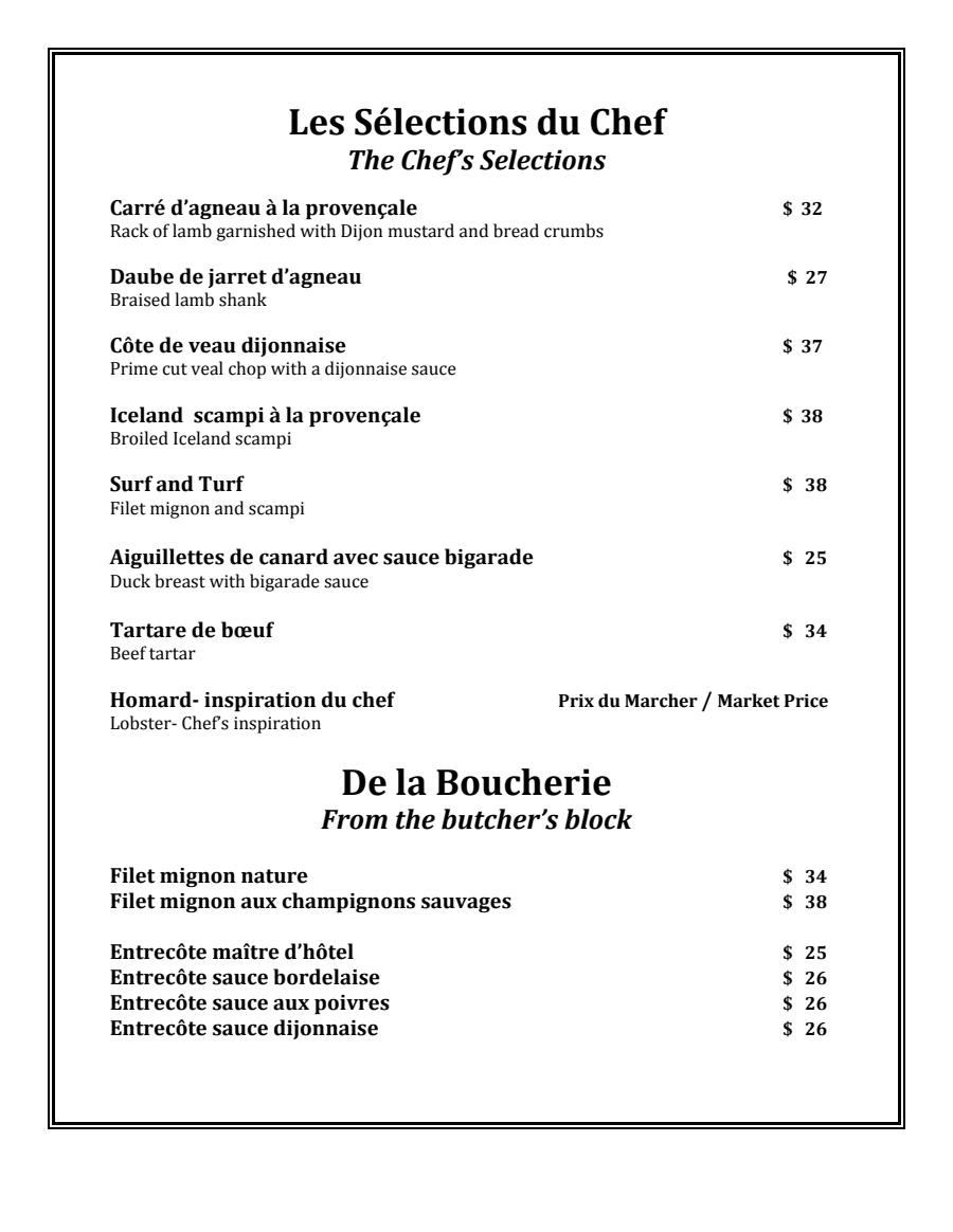 Menu à la carte