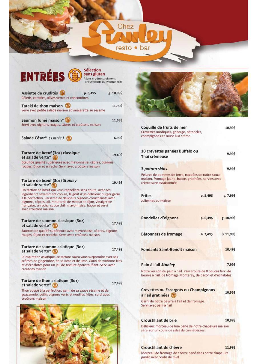 Resto bar chez Stanley Dining room Menu