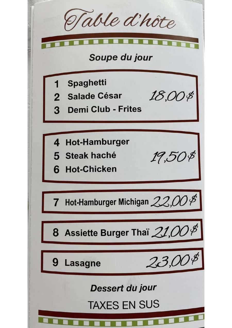 Cantine Les Bessons Menu