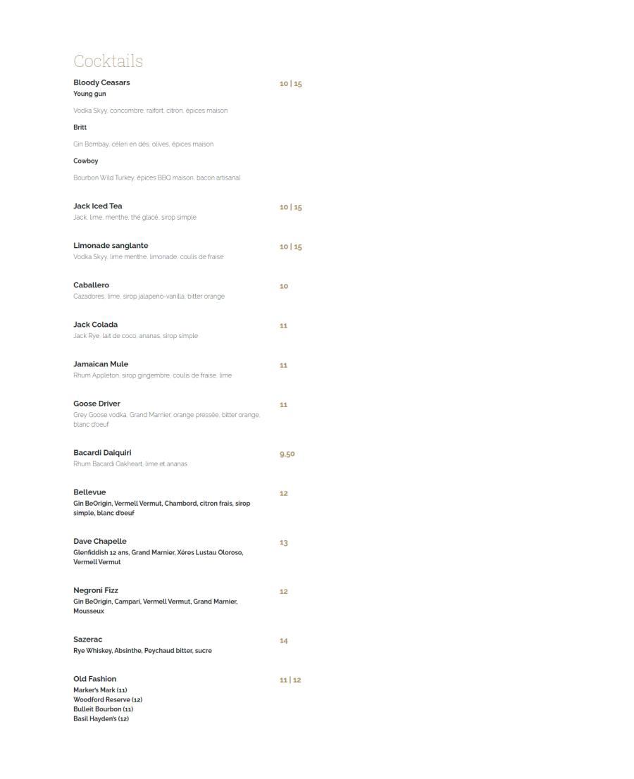 coktails menu