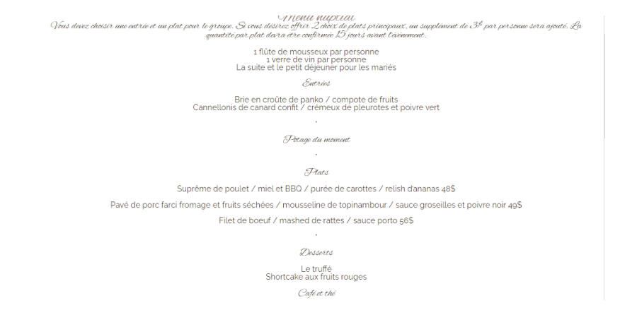 Menu mariage