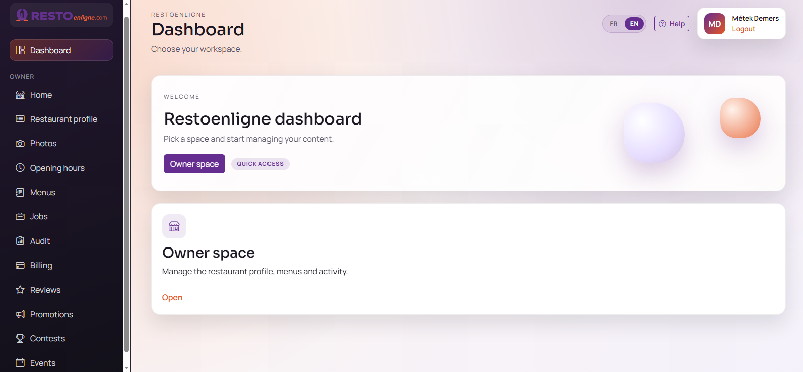 Owner dashboard overview