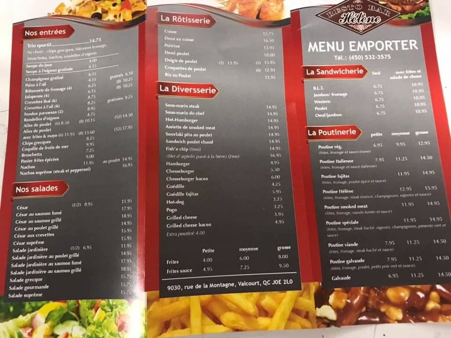 Menu Resto Bar Hélène