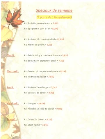 Spéciaux de semaine en soirée