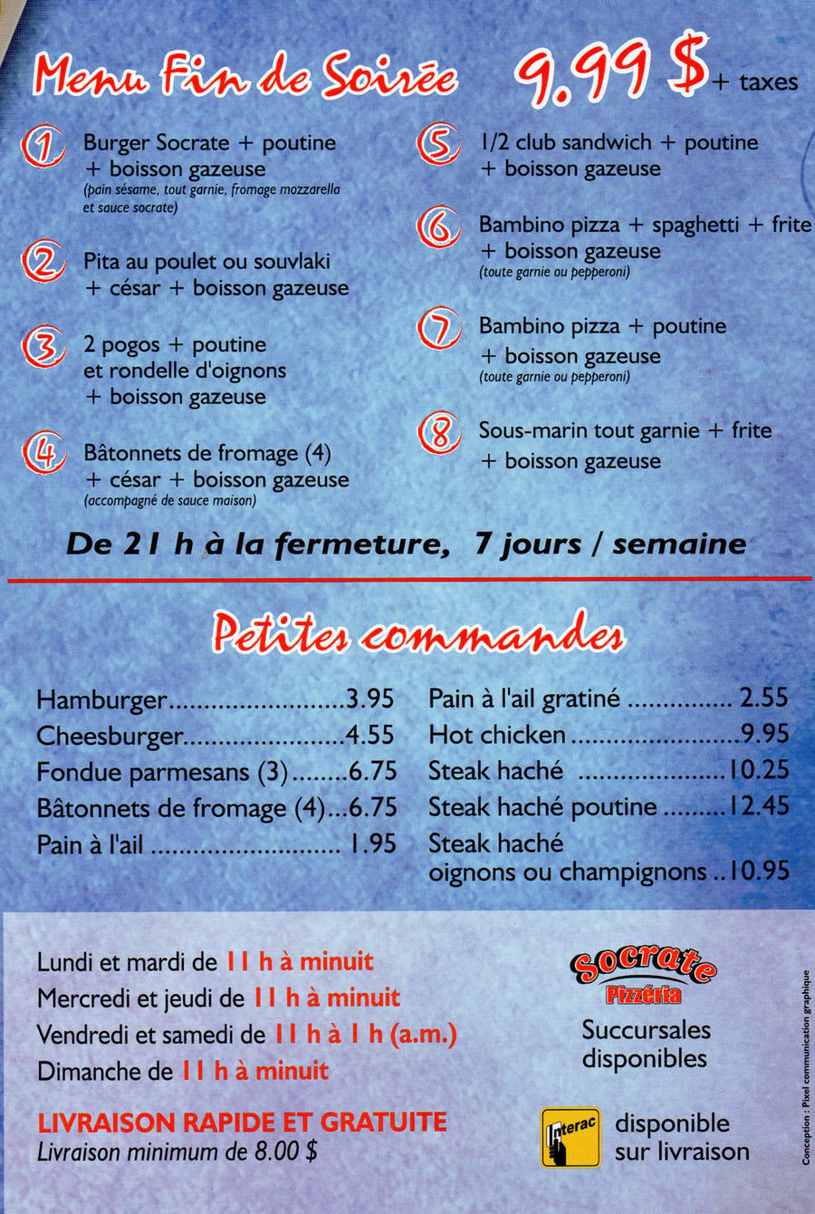 menu fin soirée petites commandes