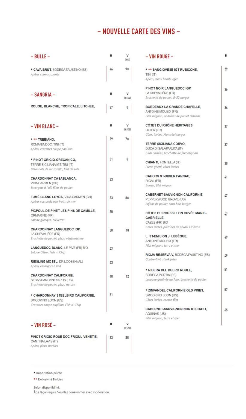Carte des vins