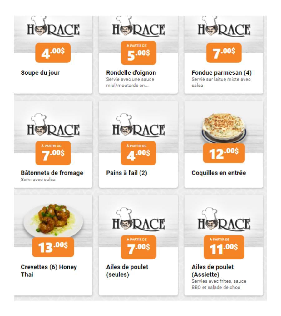Menu pour emporter et livraison