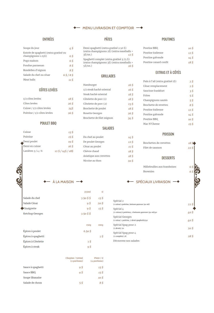 Menu comptoir & livraison
