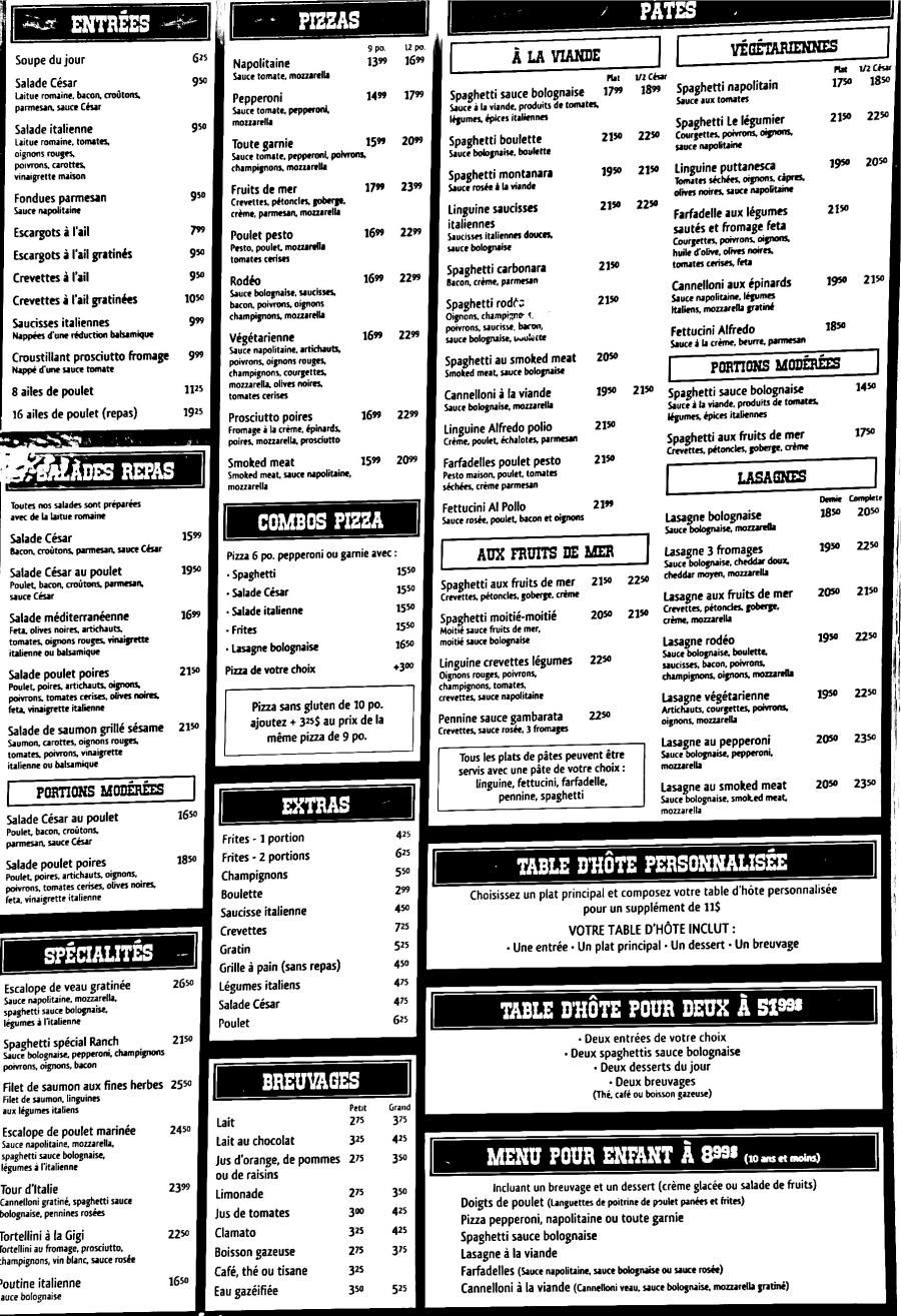 Menu salle à manger