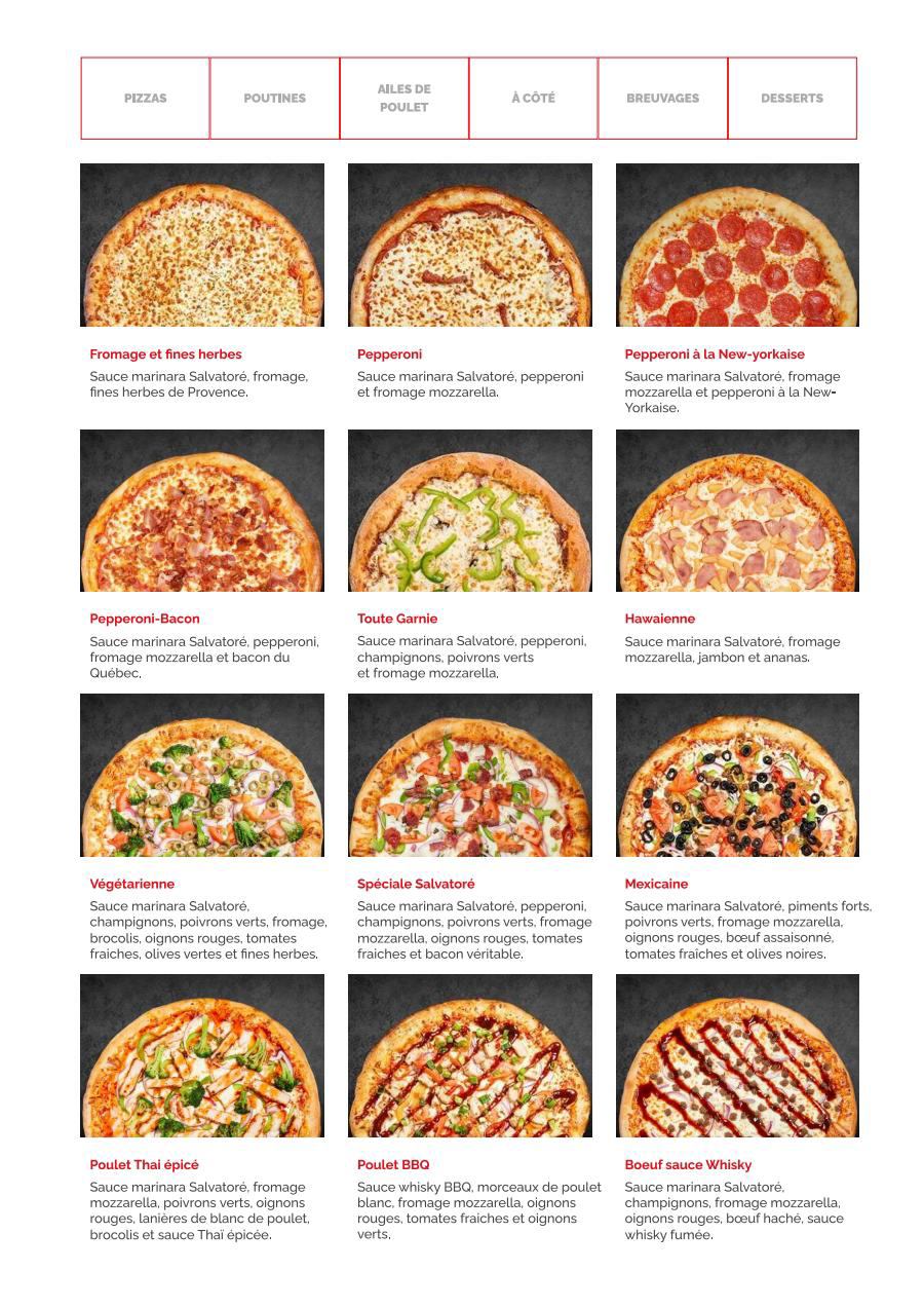 Menu Français Pizza Salvatore