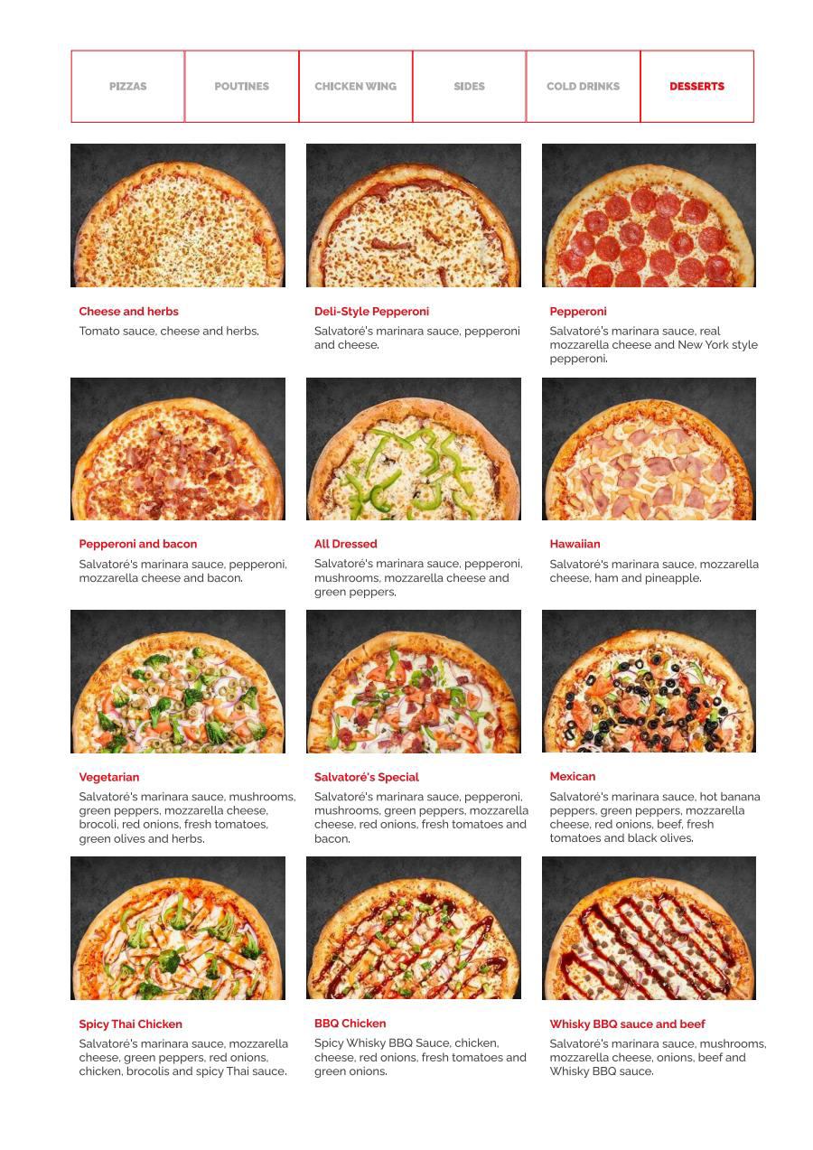Menu Anglais Pizza Salvatore