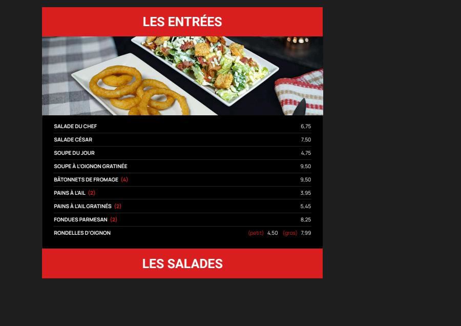 Menu Salle à manger Stratos Pizzeria