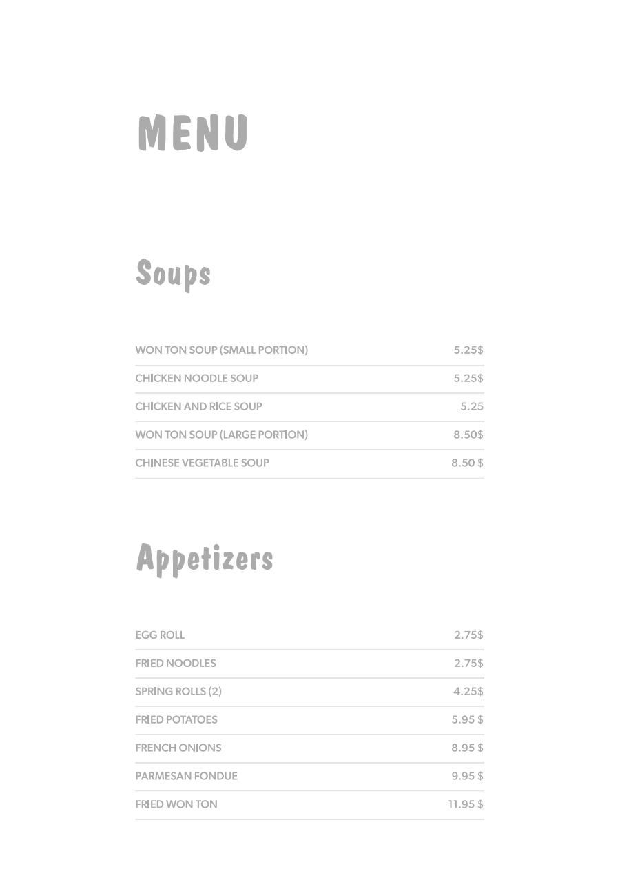 Menu AnglaisTomas Tam