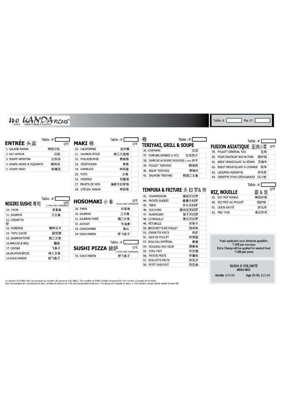 Menu Kanda Sushi Laval Midi