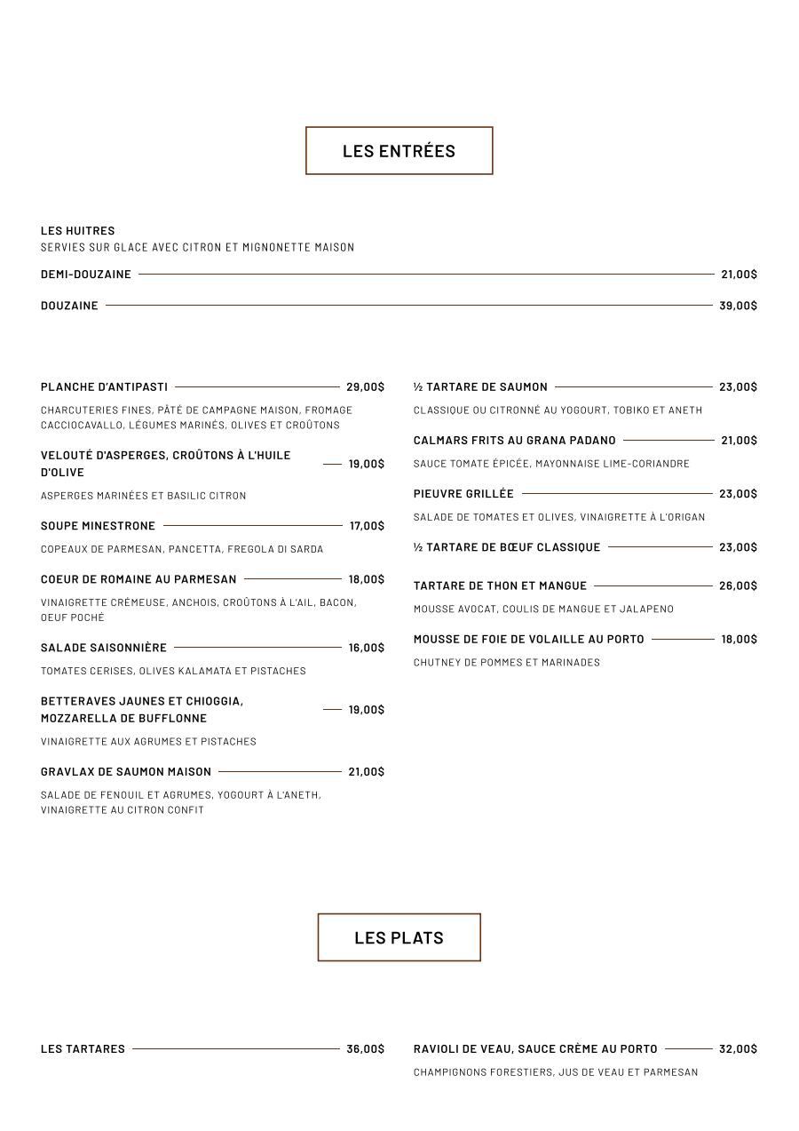 Menu Brasserie Bernard