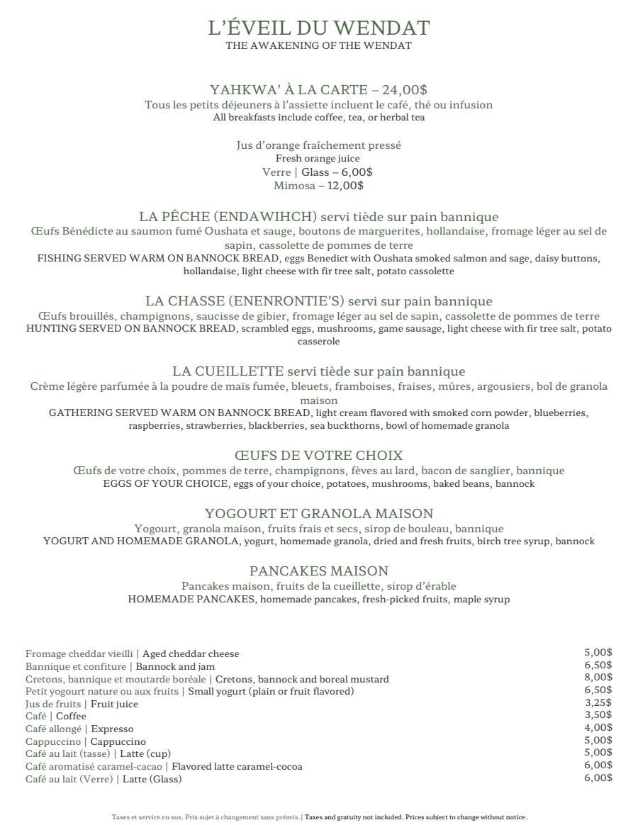 Menu Petit déjeuner