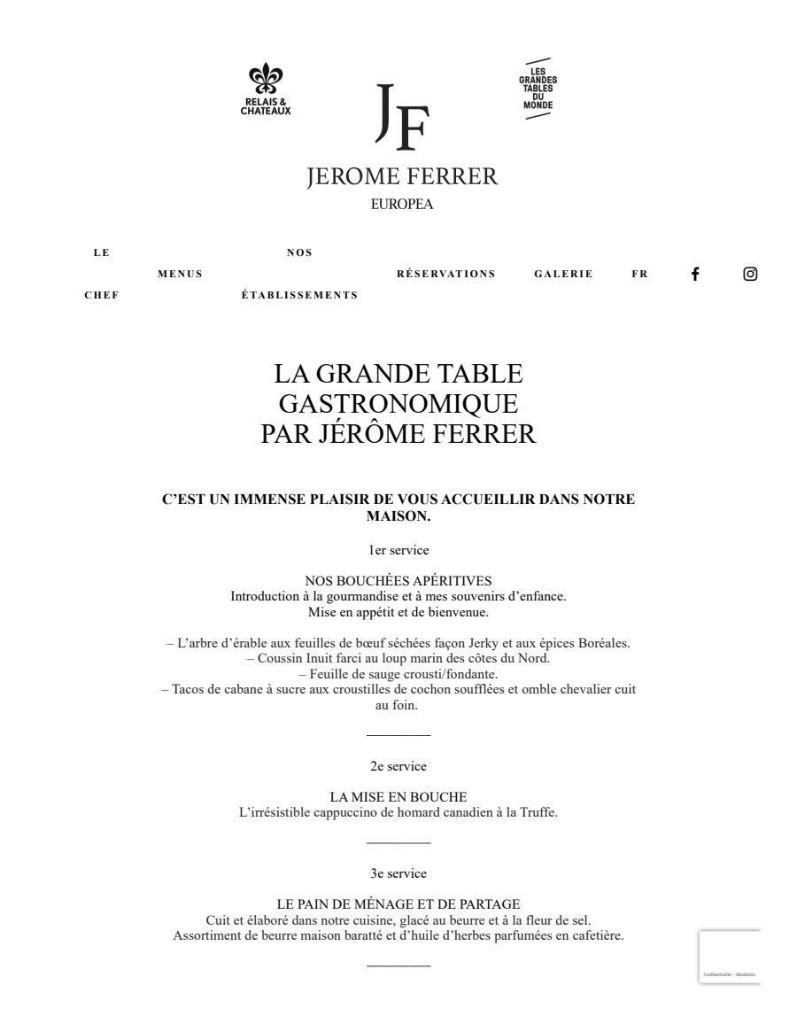 Menu Restaurant Jérôme Ferrer Europea