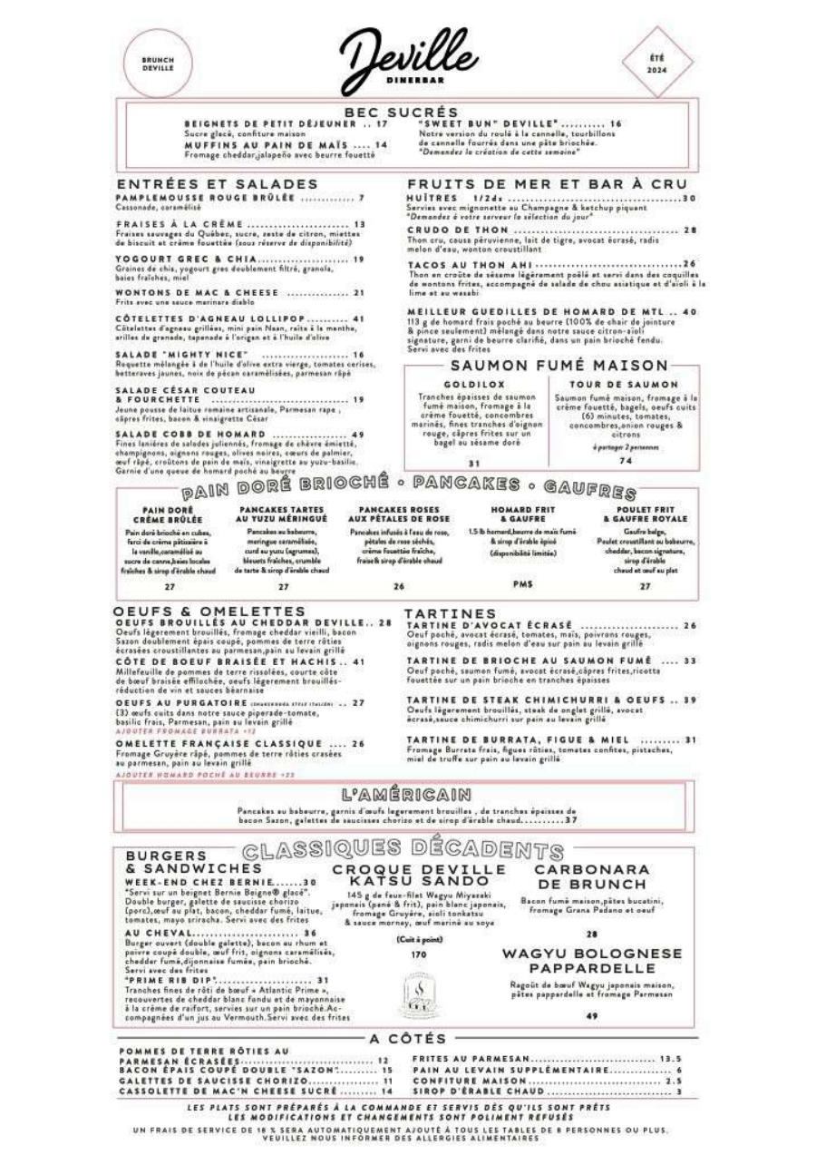 Menu Deville Dinerbar