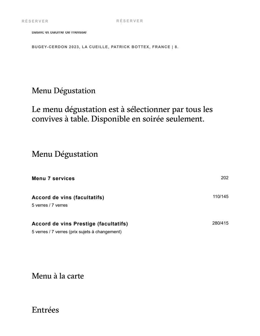 Menu dégustation Restaurant Toqué