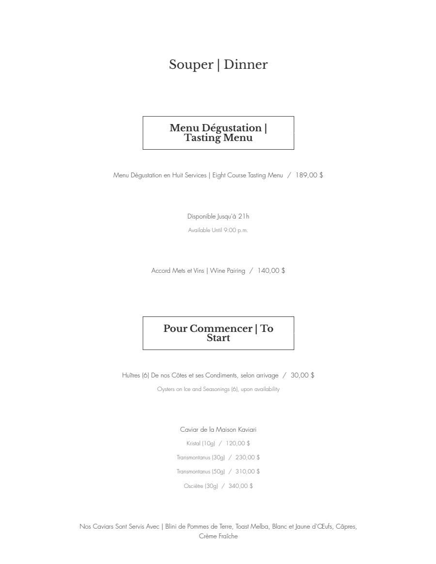 Menu souper Maison Boulud