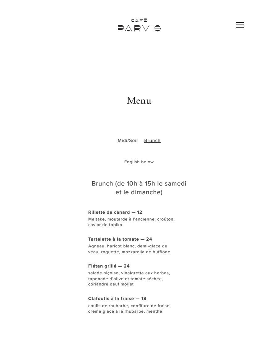 Menu Brunch Café Parvis