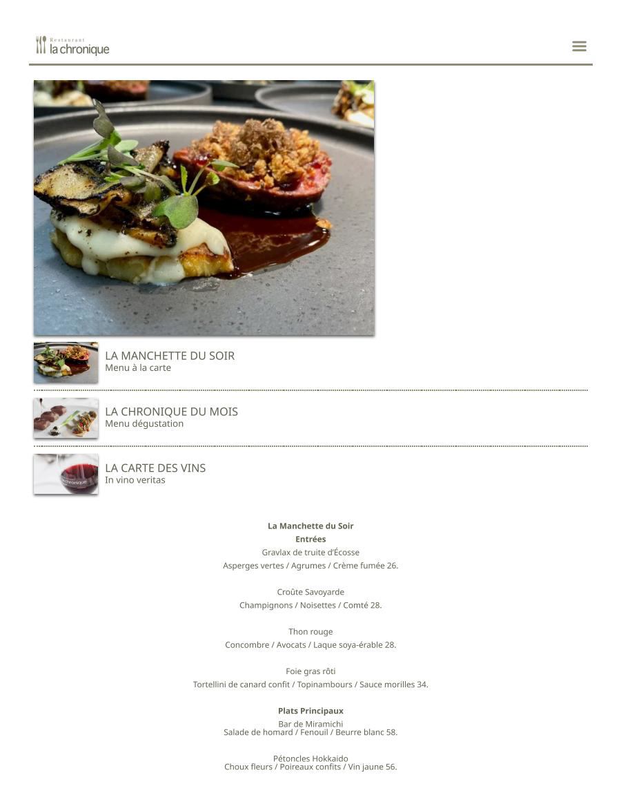 Menu Restaurant La Chronique