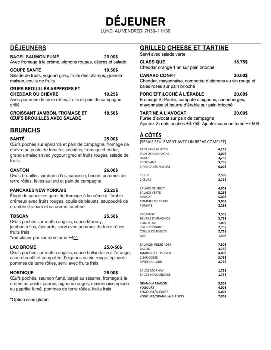 Menu Déjeuner Le Cartet Resto Boutique