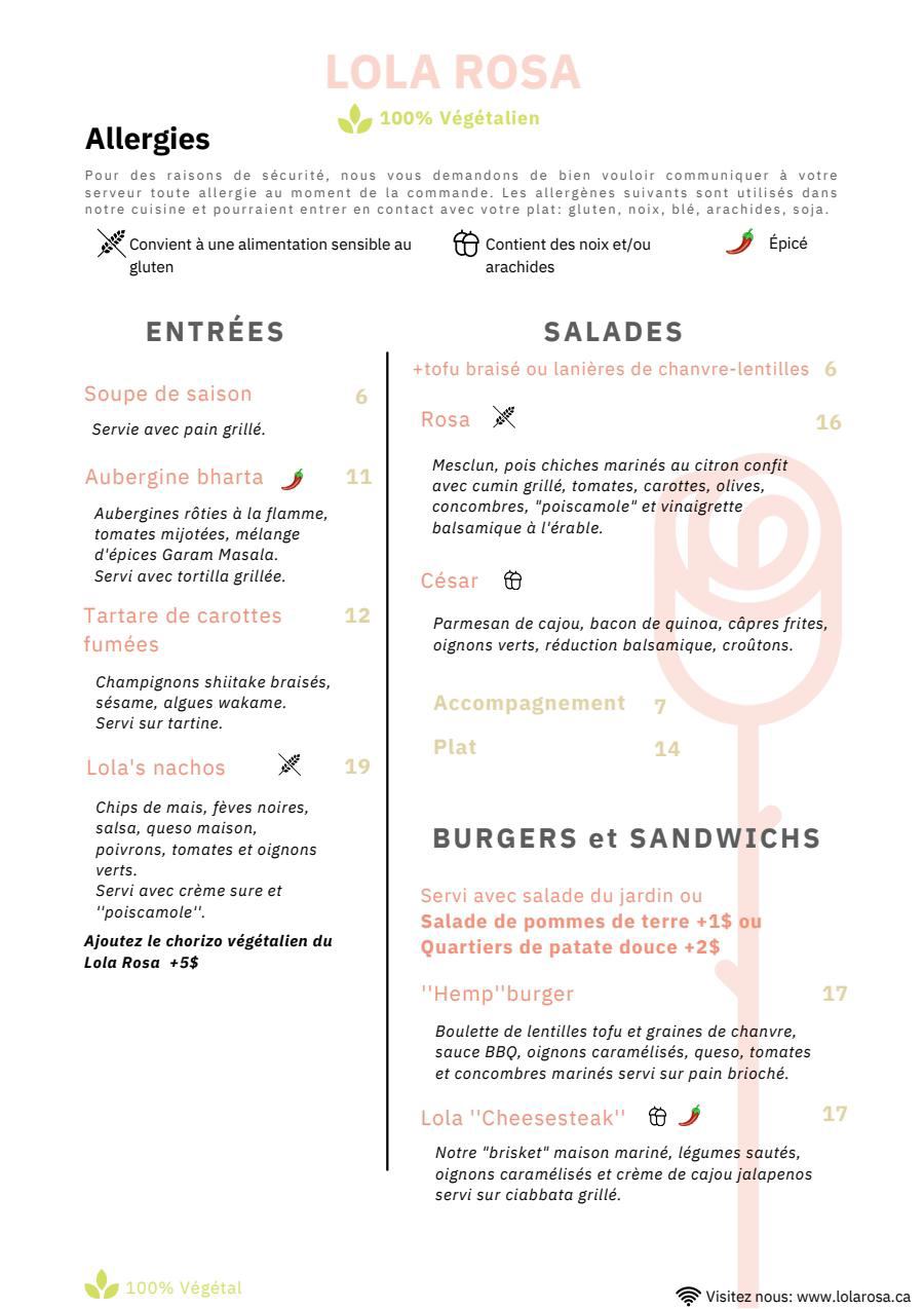 Menu Café Lola Rosa