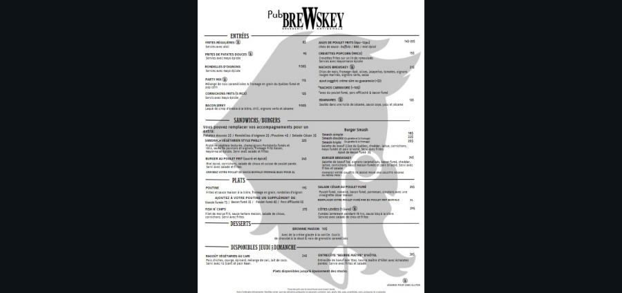 Menu Pub BreWskey