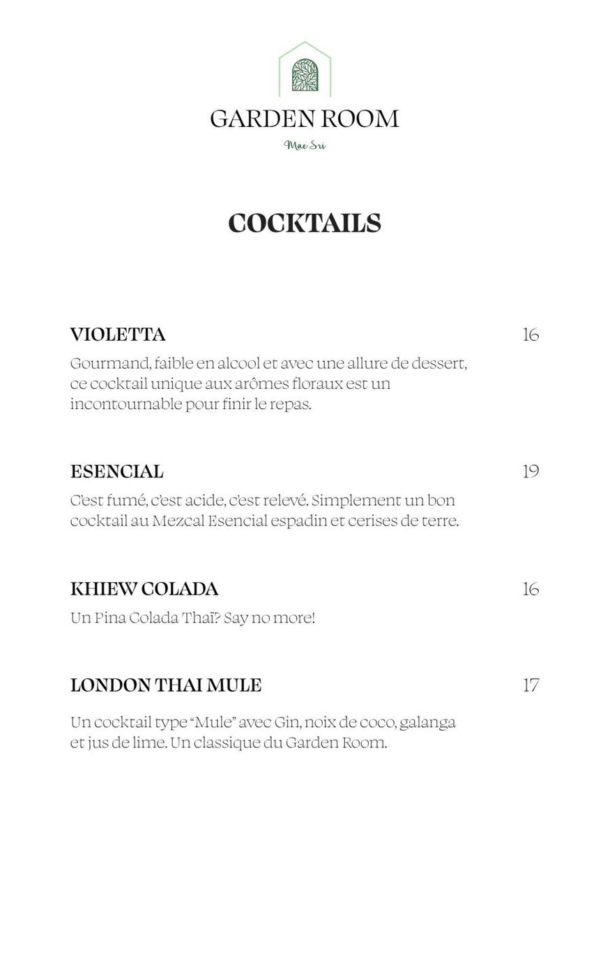 Menu Garden Room - Mae Sri