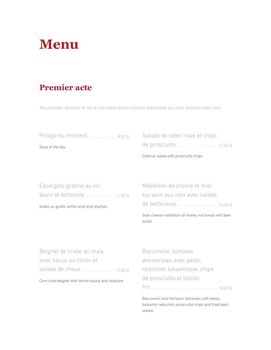 Menu Restaurant Seingalt